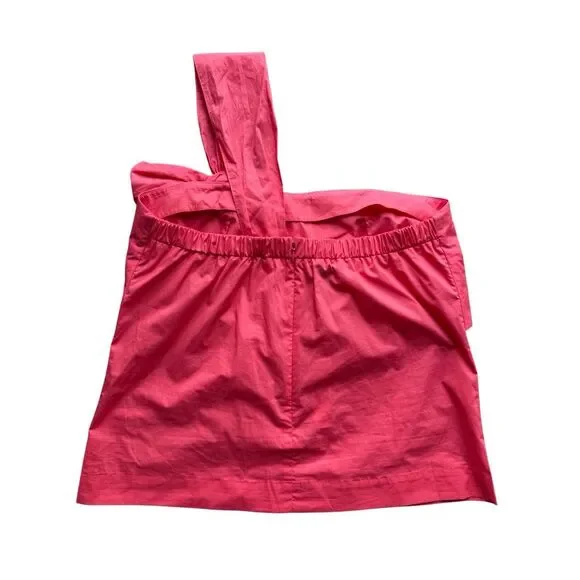 J. Crew Coral Poplin One-Shoulder Bow Top Size M/8 - Picture 5 of 9